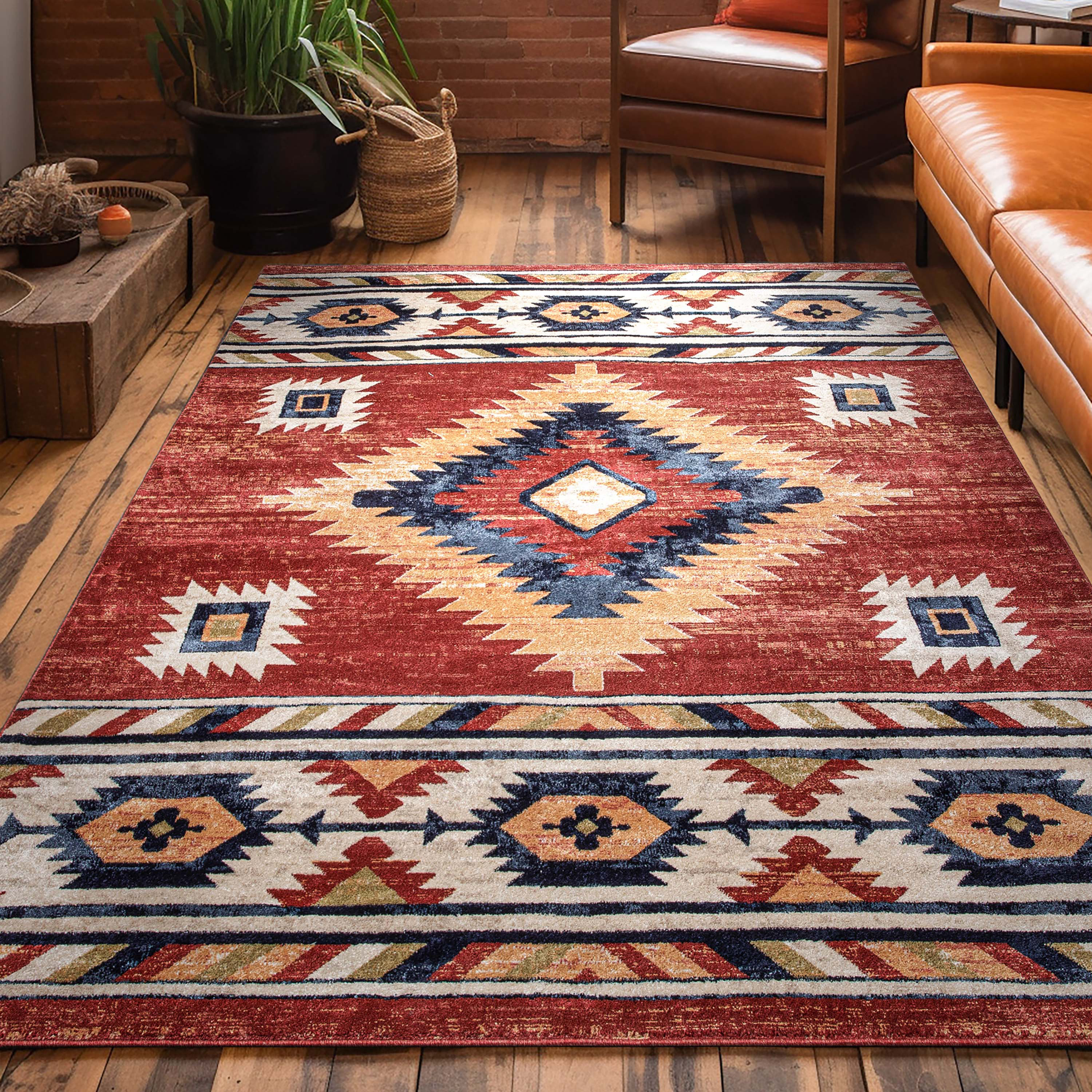 Custom Size Runner Lea Southwestern Red Choose Your Width x Choose Your  Length Hallway Runner Rug