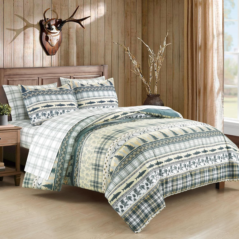 Southwestern Cabin Lodge Bedding Microfiber Comforter Set with Sheets, Full / Double Comforter + 6 Additional Pieces