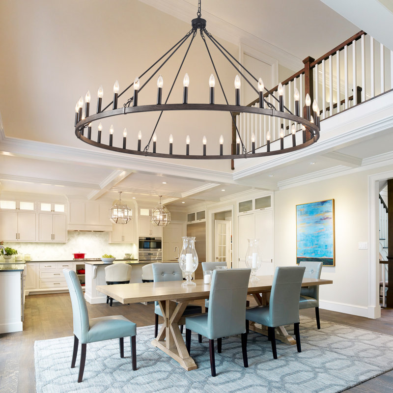 Yeraldine 36 Light Lagre Dimmable Wagon Wheel Chandelier Farmhouse Round Vintage Candle Style Light for Living Room, Foyer, Entryway