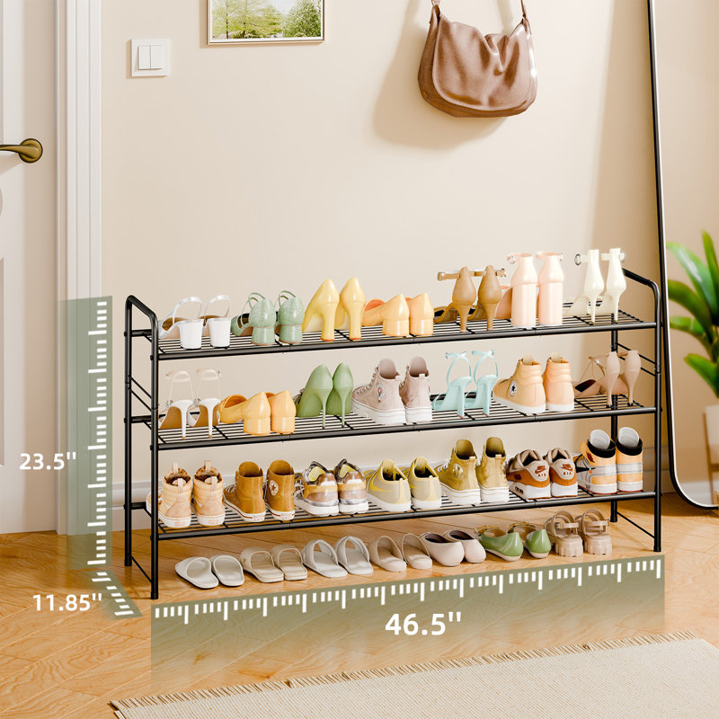 Étagère à chaussures à 3 niveaux de 112 cm de long, pour 20 paires de chaussures., Noir mat