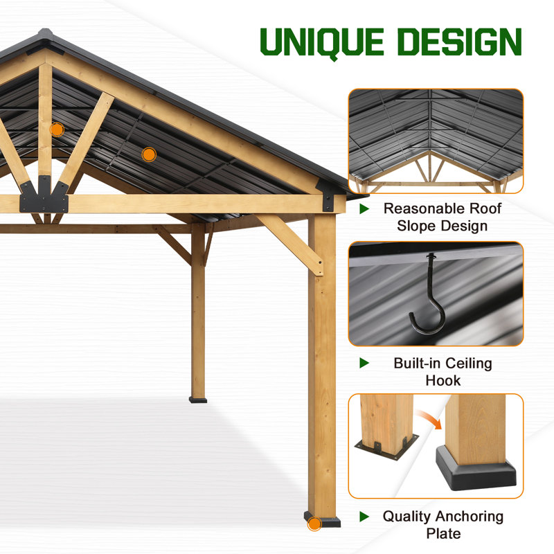 Eagle Peak 15x13 Cedar Wood Patio Gazebo with Black Steel Roof