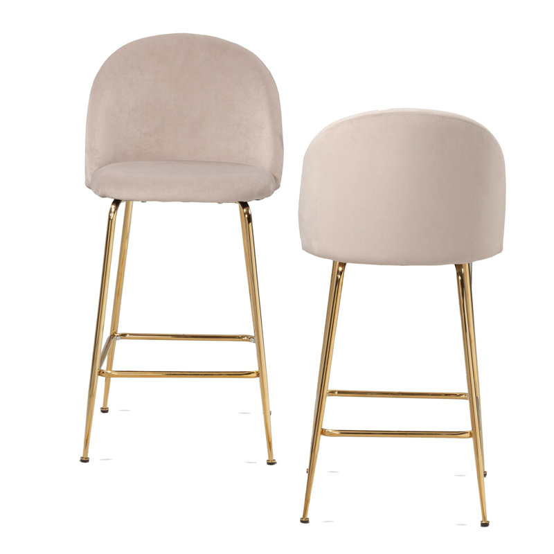 Upholstered Counter Stool with Metal Frame, Beige