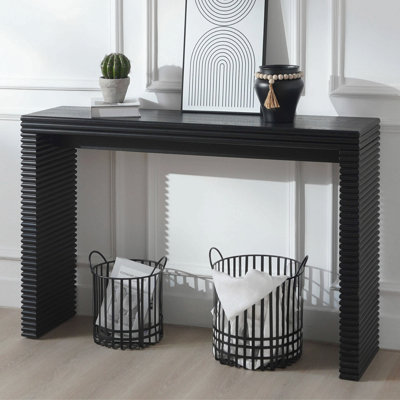 Console moderne noire à motif nervuré, console en bois, table d'entrée de l 47 po, console étroite de table d'entrée noire, table de couloir moderne, table de canapé moderne, table de salon