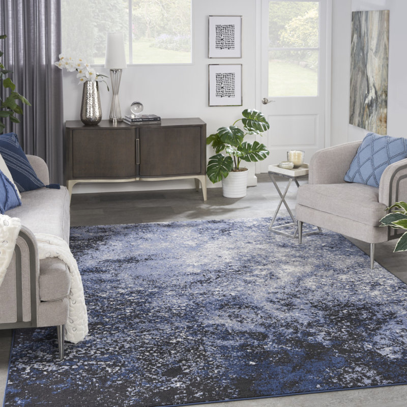 Tapis bleu clair tissé à la machine 8 pi x 10 pi