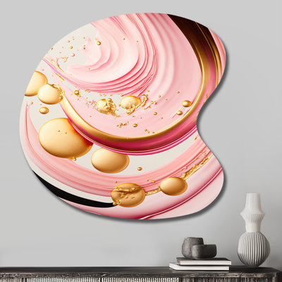 Pink And Gold Abstract Circles II - Abstract Spirals Drop Shape Asymmetric Metal Wall Art