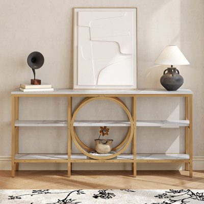 Industrial 66" Long Console Table,Narrow 3-Tier Sofa Table Entryway Table 