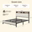 Cadre de lit Queen Size industriel à deux niveaux avec rangement intégré, tête de lit capitonnée en losanges et double port USB, en fer