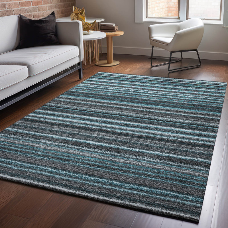 Tapis bleu sarcelle lavable à la machine Premium Cerrito AMF598, Rectangulaire 8 pi x 10 pi