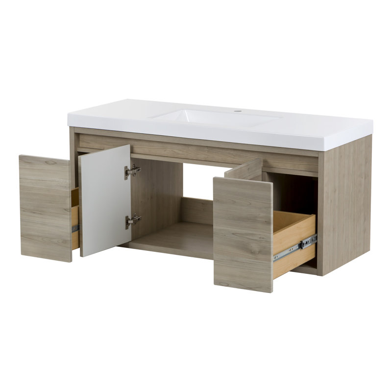 48.5" Wall-Mounted Single Bathroom Vanity With Cultured Marble Top, Sable