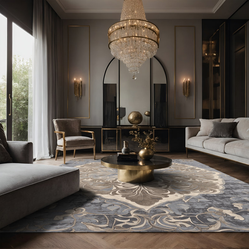 Tapis gris soyeux et moelleux, Rectangle 7 pi x 9 pi