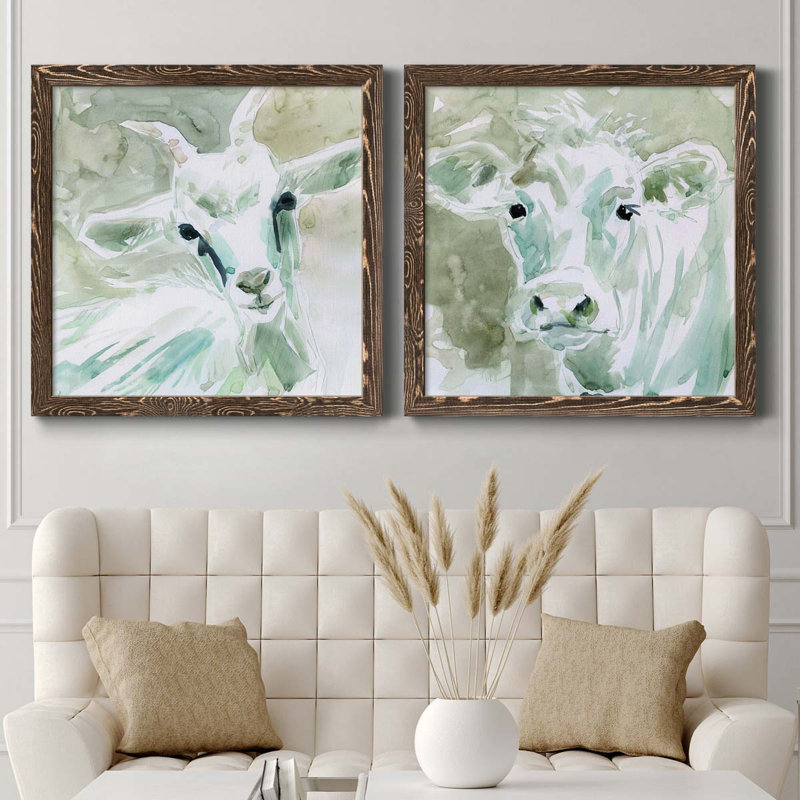 Bill E. Goat - ensemble de 2 peintures sur toile encadrées, Cadre en érable, H 27,5 po x l 55 po x P 1,5 po
