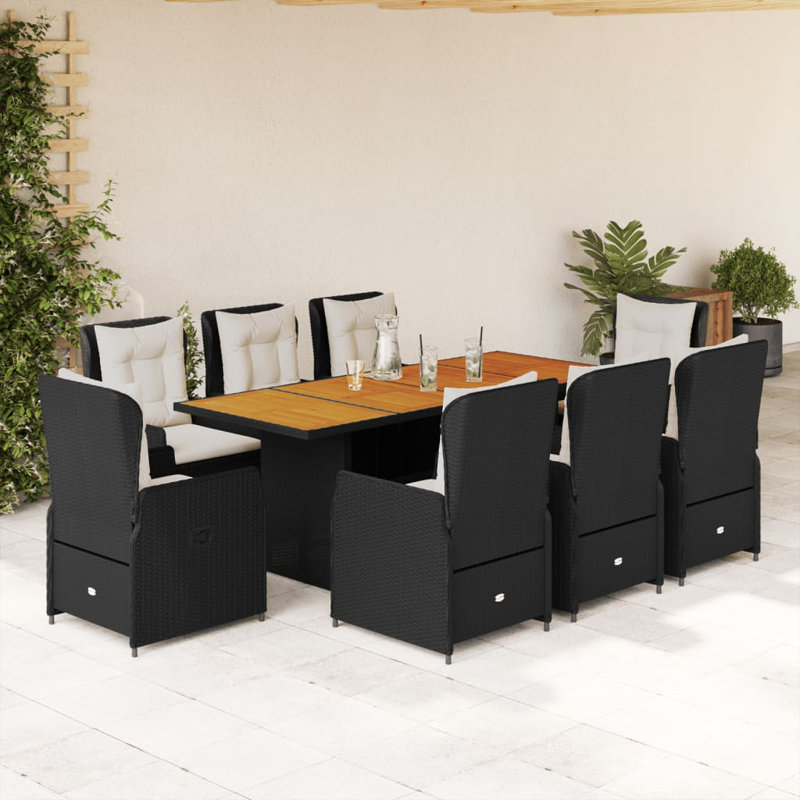  Garden Dining Set Black, Cream White Poly Rattan 8 Seater, 8