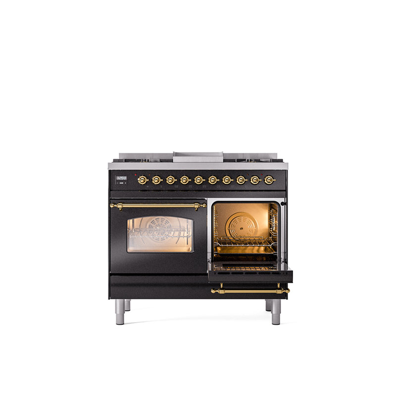 ILVE Nostalgie II 40 in Dual Fuel Range, Natural Gas, Glossy Black/Brass