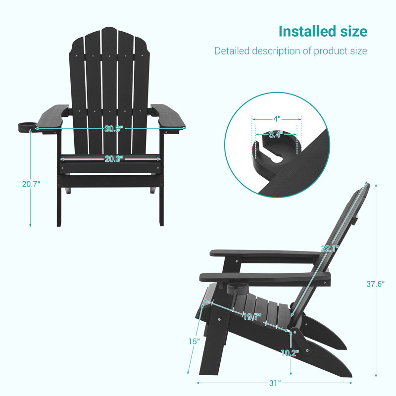 Chaise Adirondack pliable Luna, Noir, noir, noir, noir