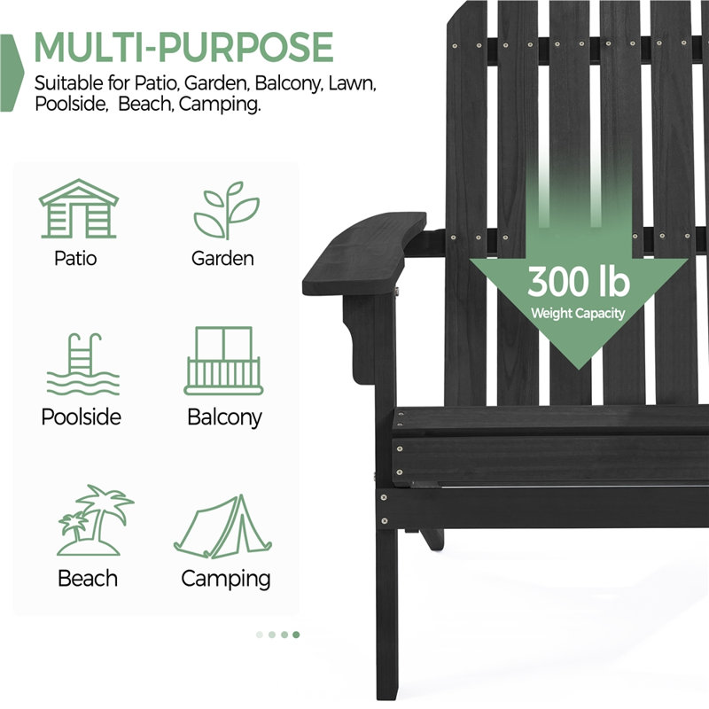 Bennir Fir Foldable Outdoor Adirondack Set, Black