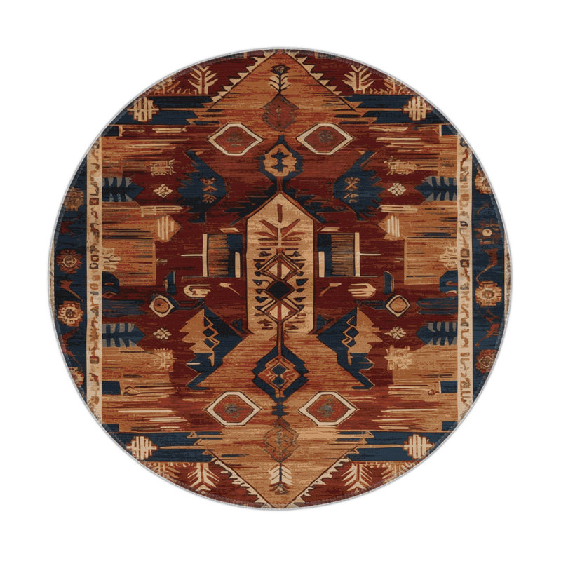 Tapis turc intérieur et extérieur brun, Rond 5 pi