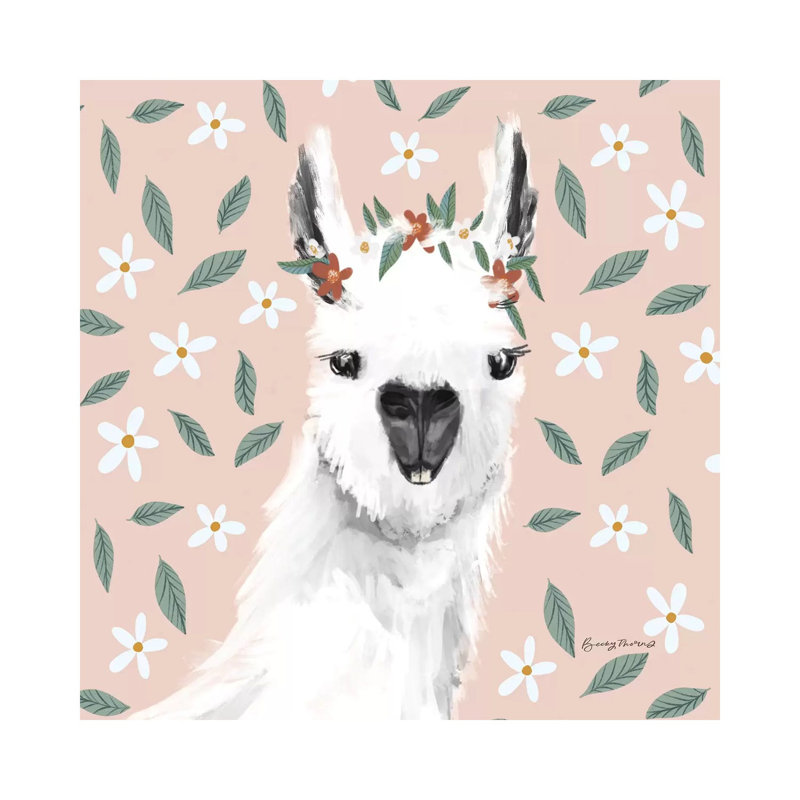 Delightful Alpacas I Floral Crop by Becky Thorns - Wrapped Canvas Print, 66.04 cm H x 66.04 cm W x 3.175 cm D