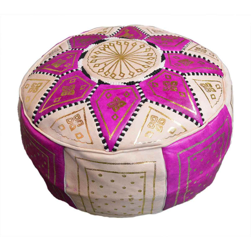 Bagley Leather Ottoman, Biege/Magenta Genuine Leather