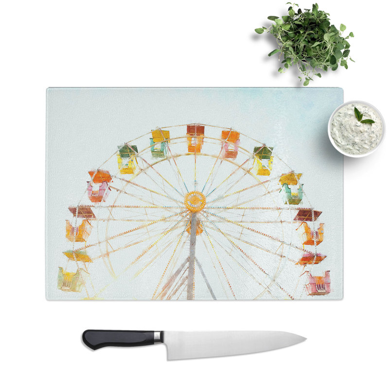 Tempered Glass Colourful Ferris Wheel Chopping Board, 20 cm x 28.5 cm