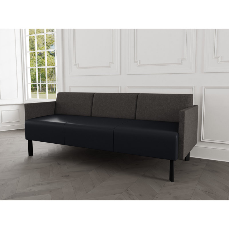 Luxe Lounge Reception Sofa, Black Steel, Archetype Smoke/Modena Black