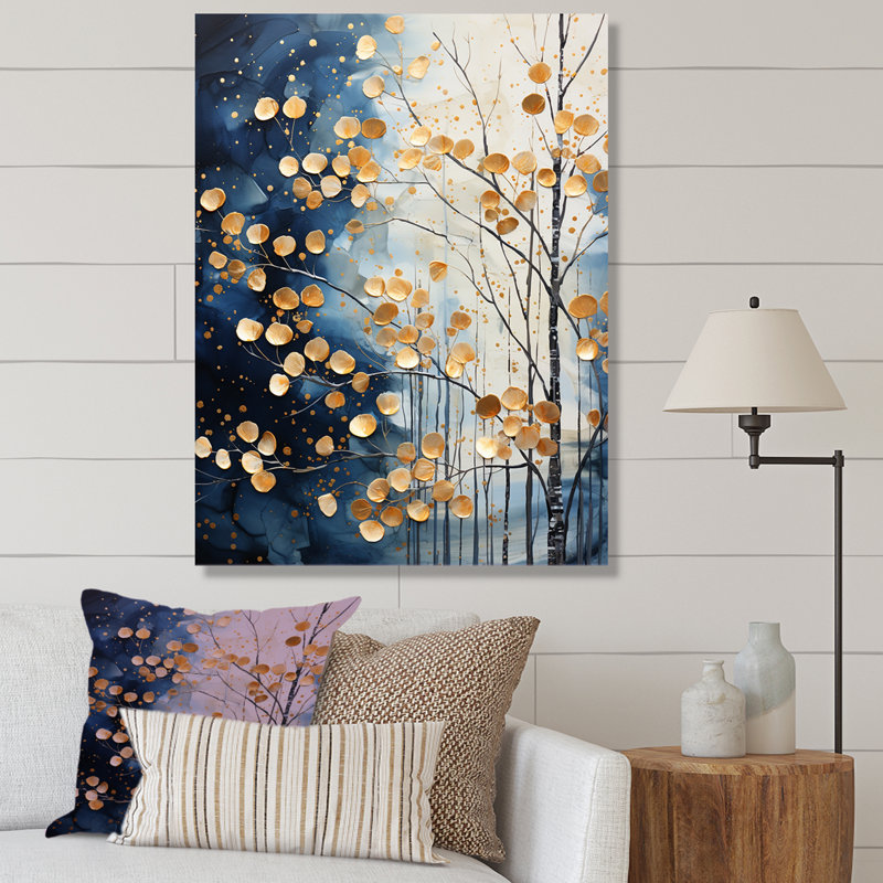Or et érable bleu, forêt d'hiver I - arbre érable, art mural, Cadre simple noir, H 40 po x l 30 po x P 1,5 po