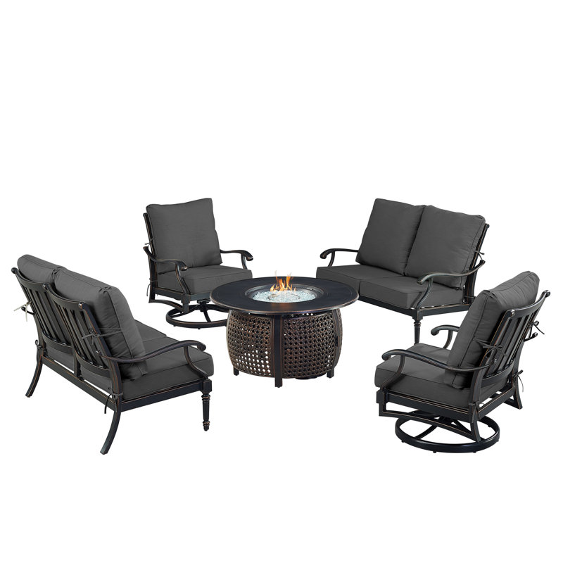 Ensemble de conversation d'extérieur pour 6 personnes avec coussins Paighton, Noir