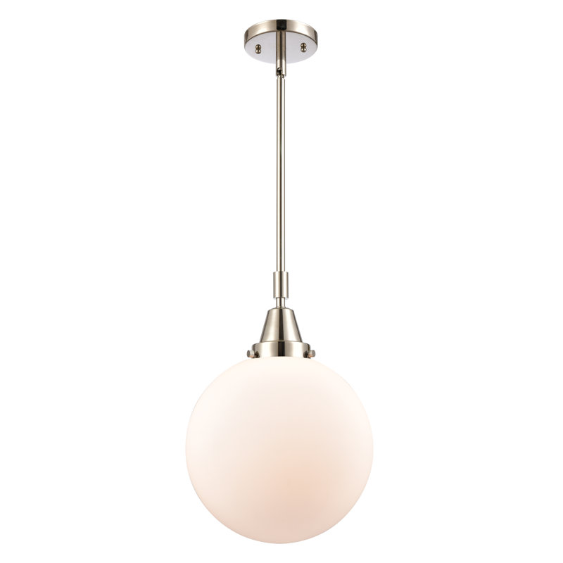 Luminaire suspendu sphère 1 lumière Lorri, H 44,88 po x l 10 po x P 10 po, Blanc mat, Nickel poli