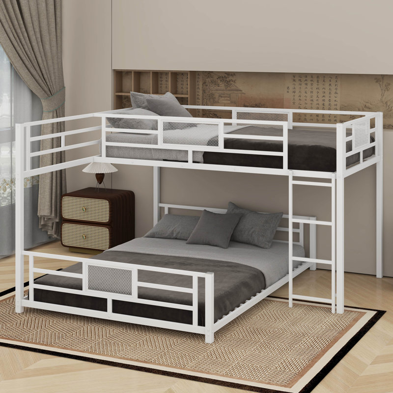 Twin Over Full L-Shaped Metal Bunk Bed, White