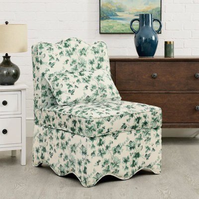 Flannel Upholstered Dining Chair with Lumbar Pillow | Armless Side Chair with Floral Design, Soft Seat & Back Cushion | Accent Chair for Dining Room, Living Room, or Small Space