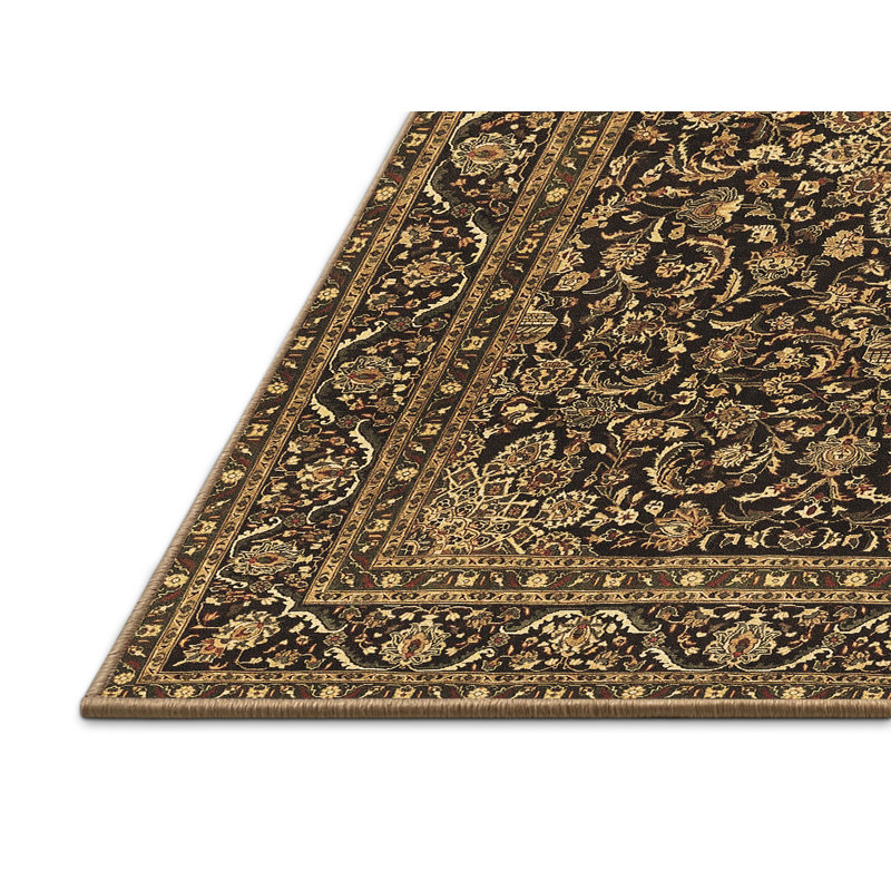 Tapis oriental en laine / polyester tissé à la machine en brun / noir / beige, Rectangle 2 pi x 4 pi