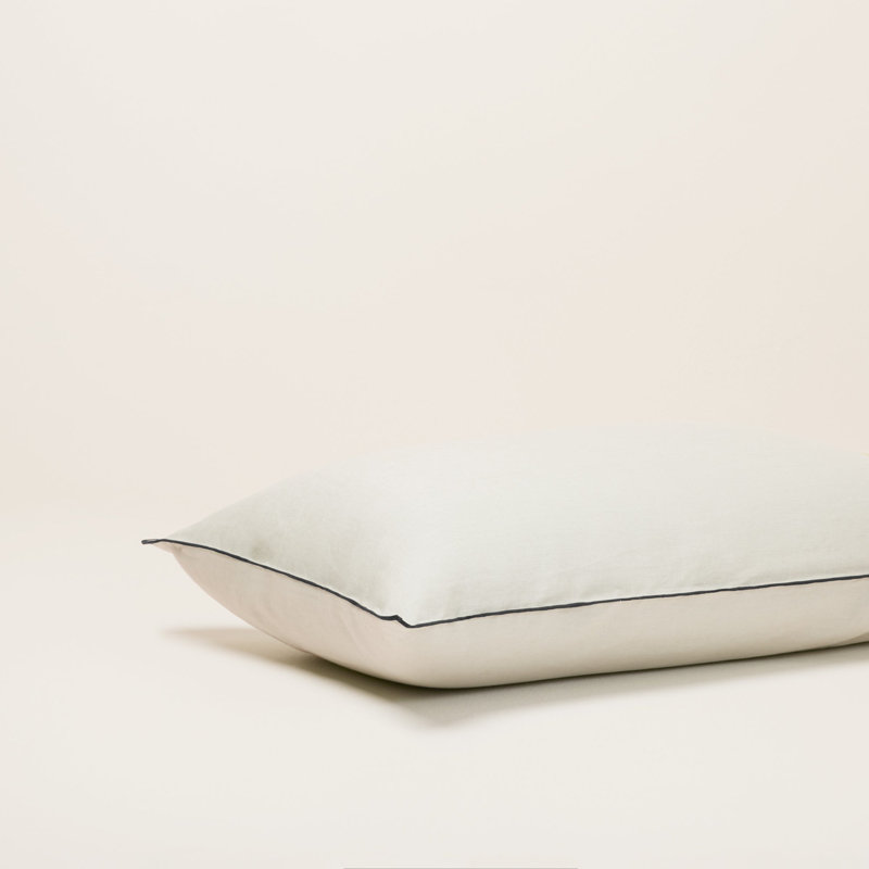 Carlina 100% Linen Button Pillow Protector, Queen, Light Beige