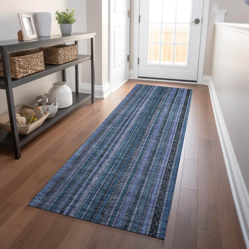 Machine Washable Indoor/Outdoor Claudian ACN1654 Blue Rug, Runner 2'3" x 7'6"