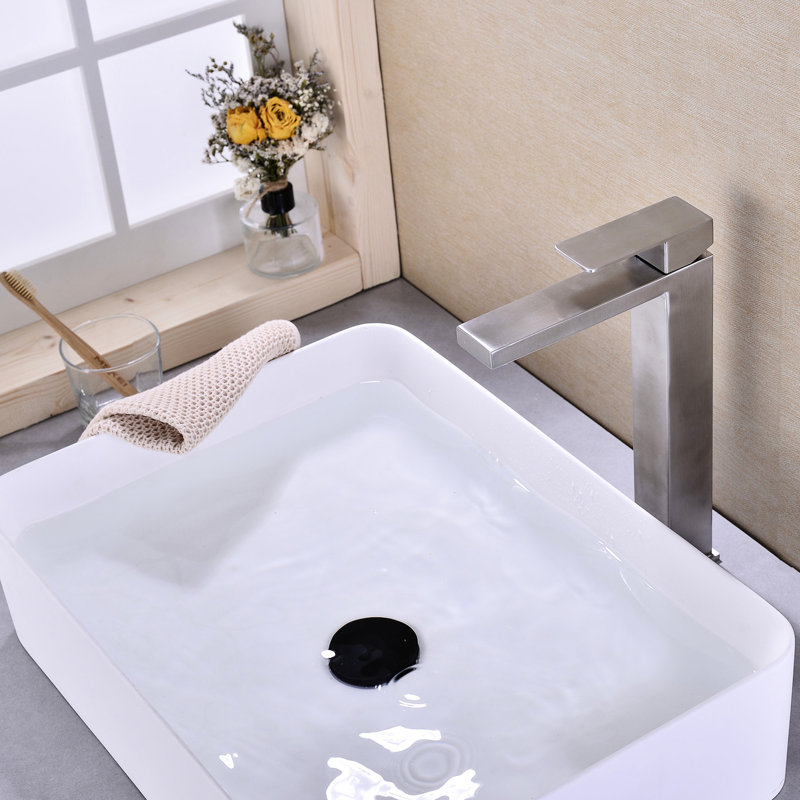Bathroom Sink Faucet - Single Handle With Pop-Up Drain In Brushed Nickel Finish Temperature Control, Rust Design