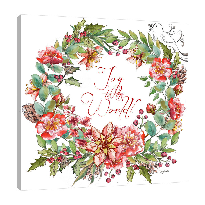 Boho Floral Wreath: Joy To The World - Wrapped Canvas Painting, 45.7 cm H x 45.7 cm W
