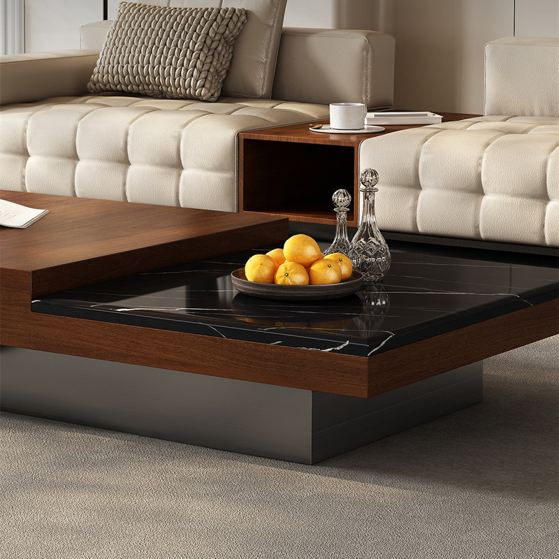 Light luxury rectangular marble coffee table, 13.8" H x 47.2" L x 27.6" W