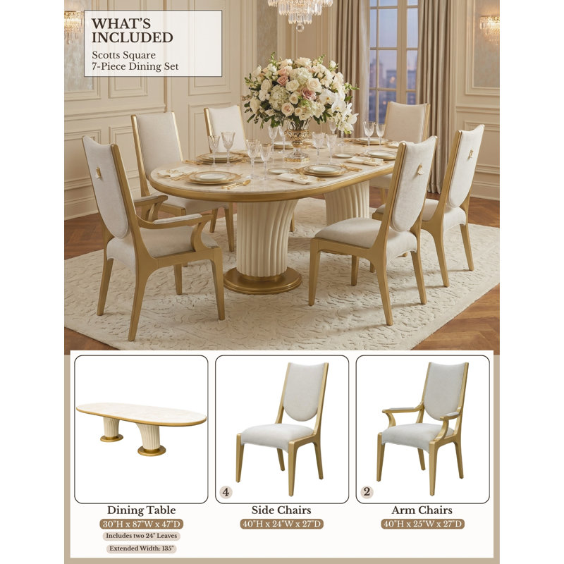 Scotts Square 9-piece Dining Room Set, 7 Pieces: Table, 6 Chairs