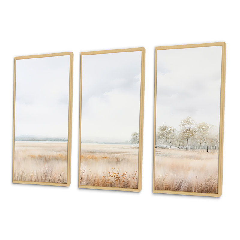 «Meadow Scenery Minimalisme», ensemble d'art mural prairie, H 28 po x l 36 po x P 1 po, Cadre naturel flottant
