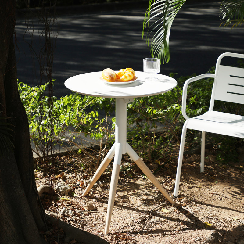 Foldable White Round Table, 23.6'' Diameter X 29.5'' Height, Metal, Waterproof & Rust-Resistant, Tripod Base, Indoor & Outdoor Patio Table