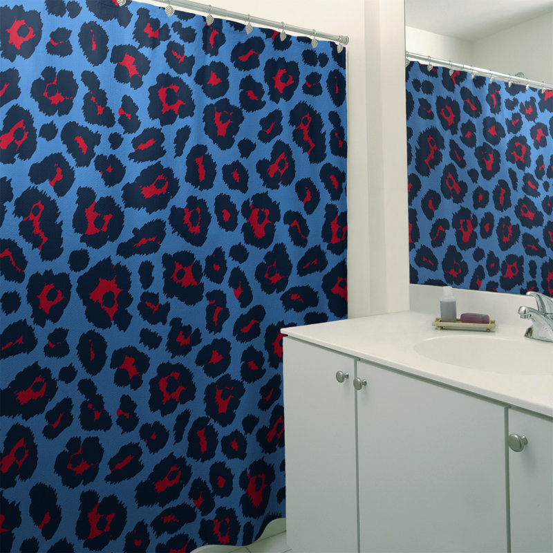 Ensemble de rideau de douche 2 pièces à imprimé animal, Bleu / bleu foncé / rouge