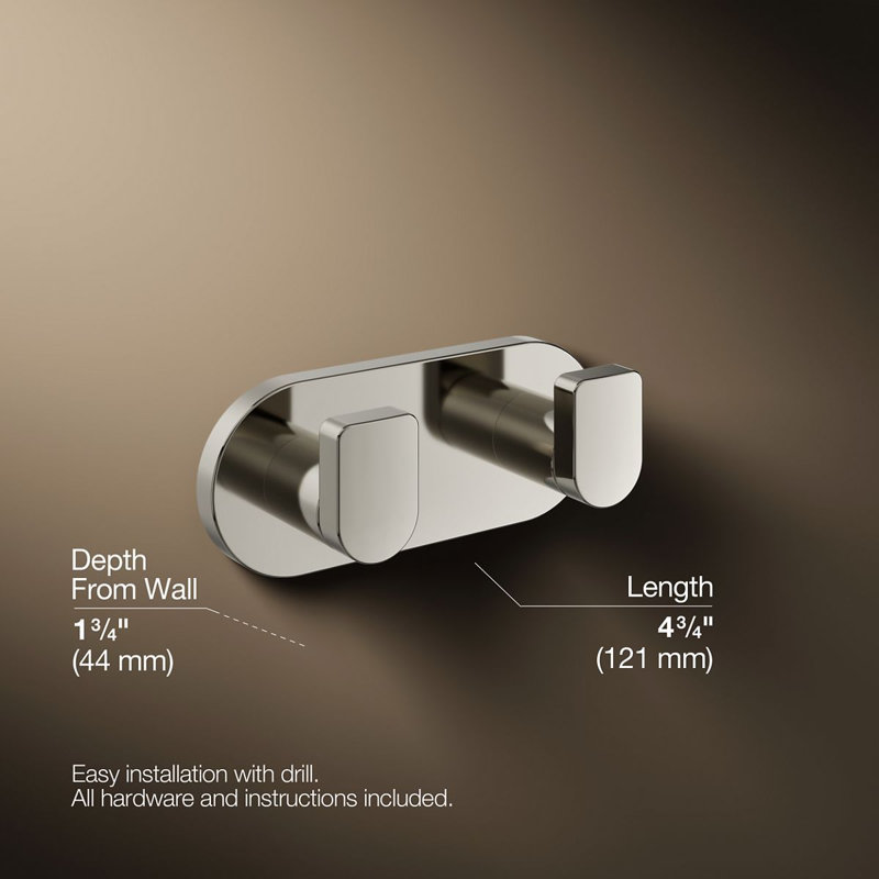 Composed Wall Mounted Double Robe Hook, Silver