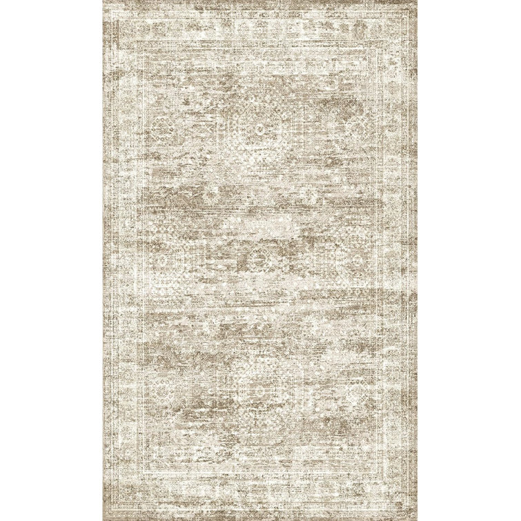 Vintage Distressed Non Slip Washable Rug(Brown)