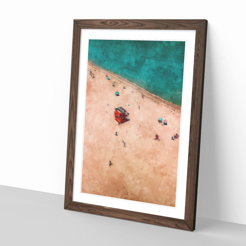 South Beach In Miami Painting - Picture Frame Graphic Art, 33cm H x 24cm W x 2cm D, Walnut Framed