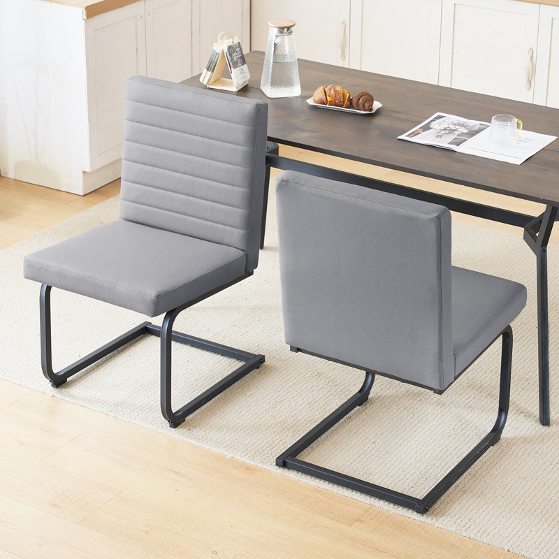 19" H Mid-Century Modern Armless High Back Side Chair Leathaire Upholstered Dining chairs, Gray