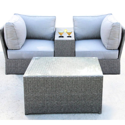 Outdoor 2 Seating Group With All-Weather , Comfortable 5" Thick Foam Cushions, Side Table Cupholders, Glass-Topped Coffee Table, No Assembly Required Sectional 4 , Modular Adaptable Seating, Built-In