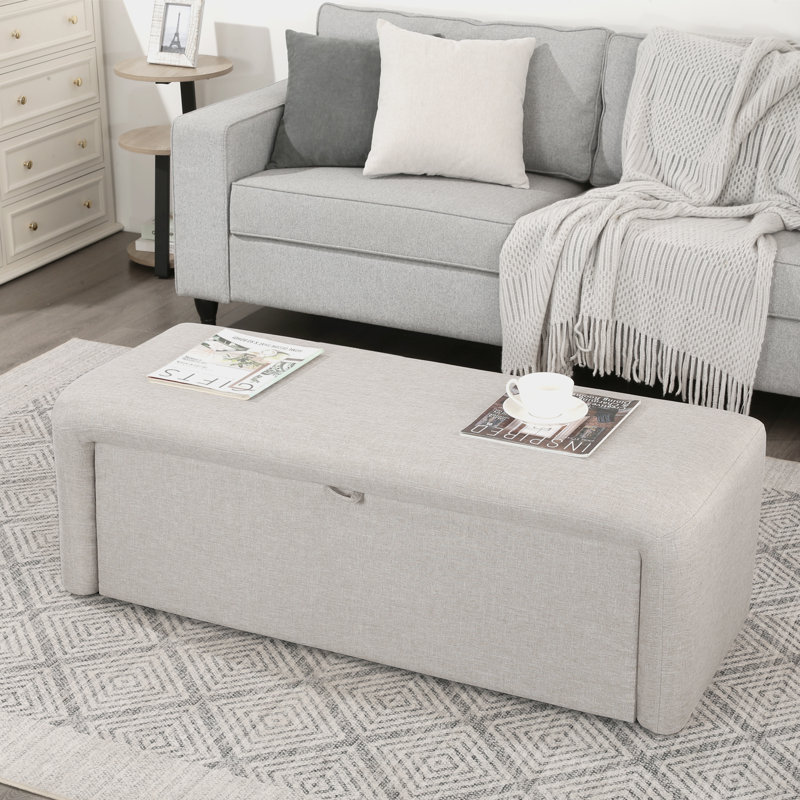 48" Side-opening Storage Ottoman Bench, Beige