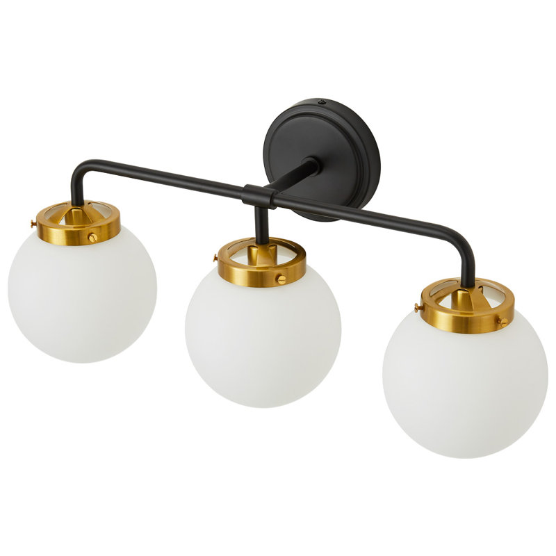 Luminaire de salle de bain à intensité variable avec abat-jour en verre soufflé à la main Karlei, Blanc, Noir et or, 3