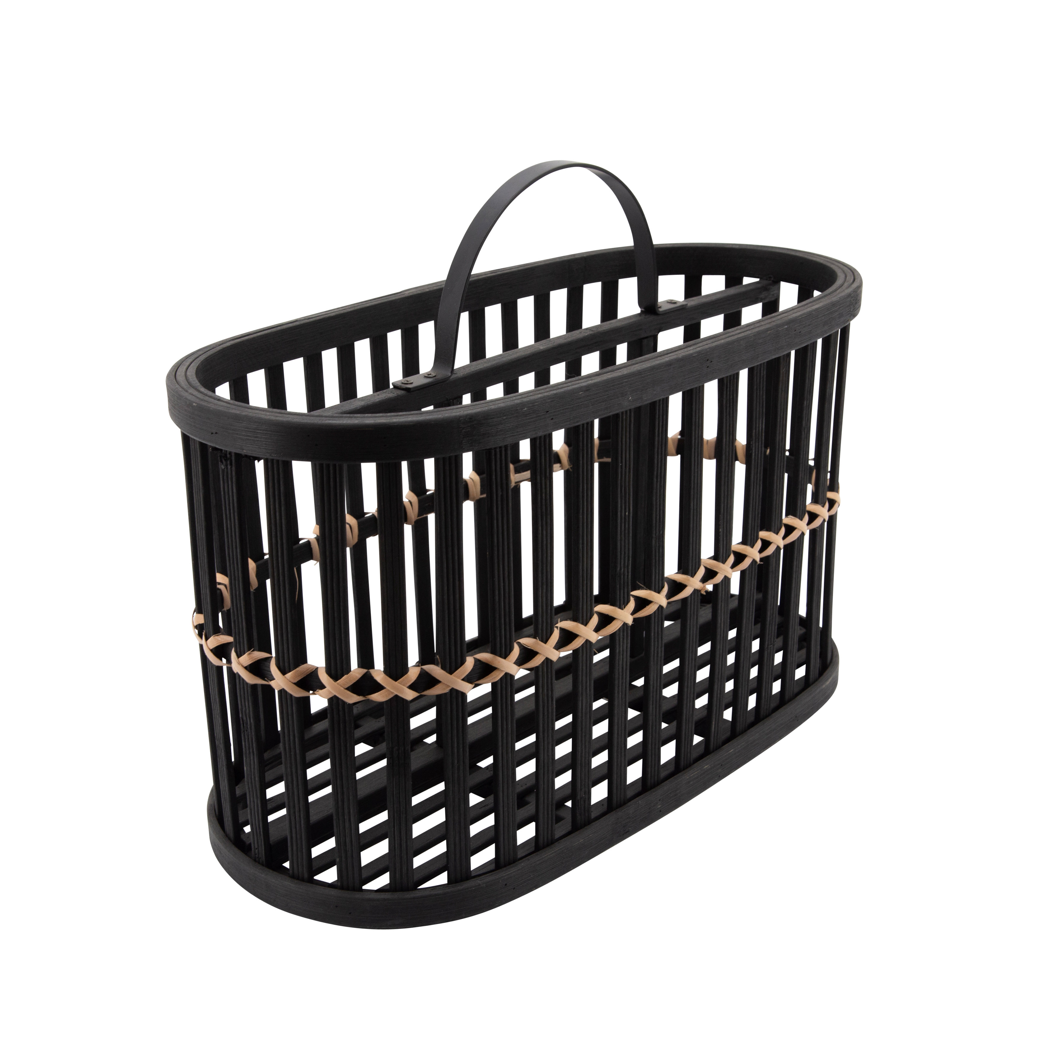 Bayou Breeze Modern 14" Woven Rustic Black Wooden Rattan Oval Basket ...