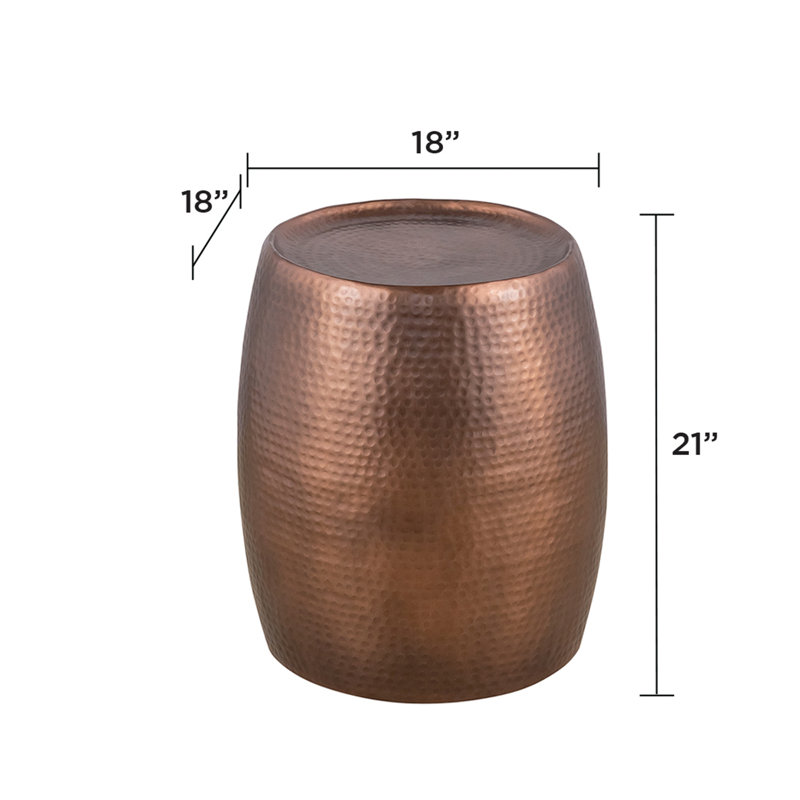 Antique Copper Round Iron Drum Storage Accent Table