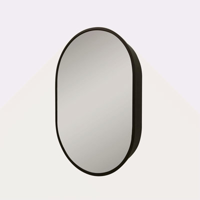31X21 Inch Oval Black Metal Framed Wall Mount Bathroom Medicine Cabinet With Mirror