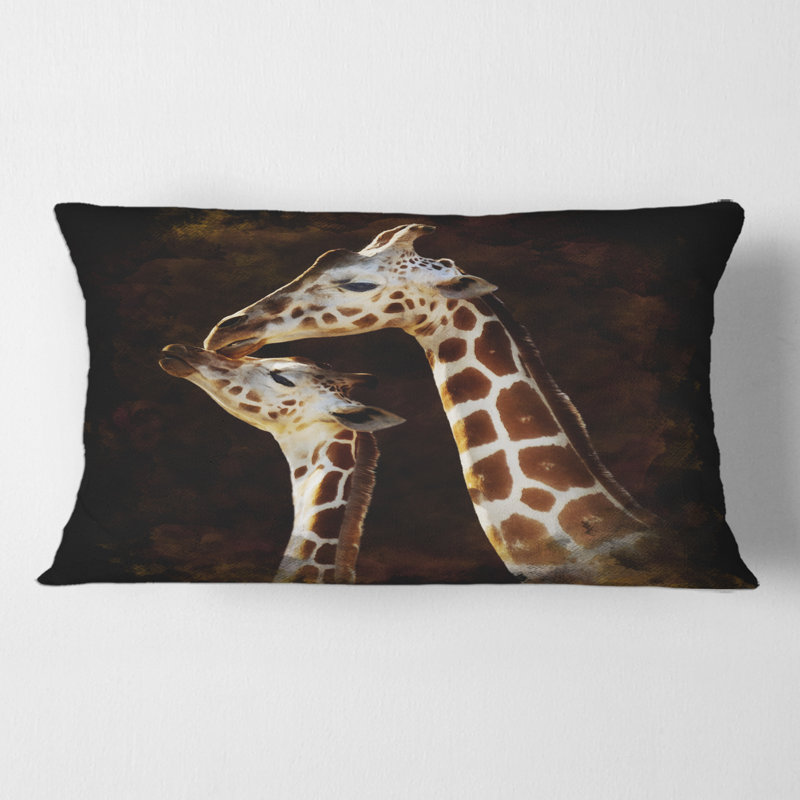 Portrait de deux girafes qui s'embrassent I Housse de coussin rectangulaire et insert